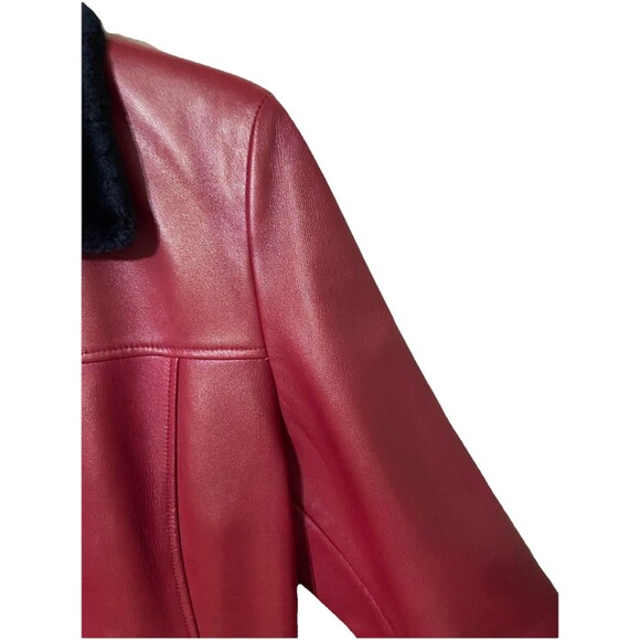 Saguaro Vintage Vibrant Red Leather Jacket Removable Faux Fur Collar Women Large - Picture 8 of 10